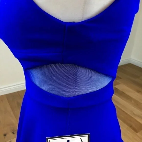 B Darlin Mesh-Inset Fit & Flare Dress Blue - Picture 7 of 7